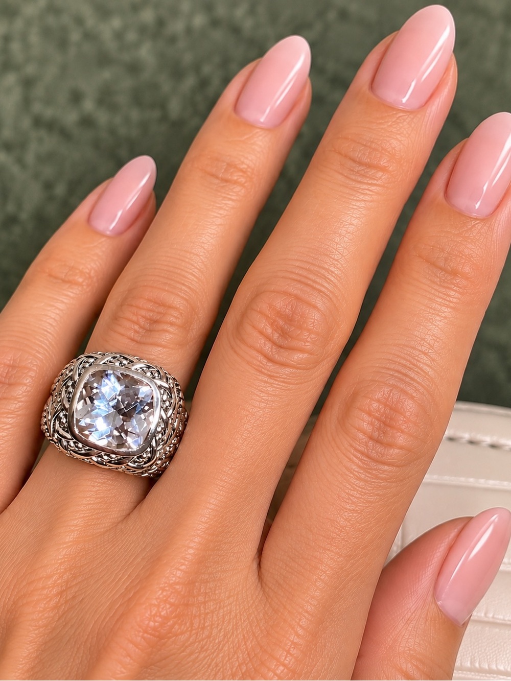 JAI John Hardy Sterling Silver 6.5 Ct White Topaz Sukhothai Sz 5 Statement Ring
